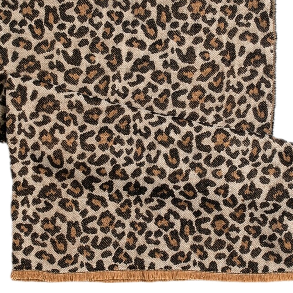 J Crew Factory Chic Brushed Blanket-Scarf Leopard Print with Fringe